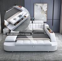 2023 Neu Gestaltetes Luxuriöses Leder-Smart-Bett Multifunktionales Bett Kingsize mit Stauraum Massage Musik Maßgefertigte Schlafzimmermöbel