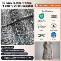 Tissu en cuir PU élastique à imprimé léopard, tissu imperméable en polyester tricoté à motif serpent, simili cuir pour robe