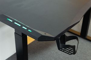 Compre un gran <span class=keywords><strong>escritorio</strong></span> de juego para computadora, de metal negro, eléctrico, con luces LED, para computadora portátil, PC, RGB, estilo carreras. - Product Image 6