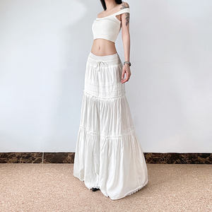 Falda Larga Blanca con Parches de Encaje Francés para Mujer, Corte Entallado, Estilo Minimalista, Elegante, Estética Juvenil - Product Image 5