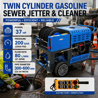 Machine de nettoyage de canalisations à distance 2900 psi, équipement de débouchage de canalisations et de tuyaux avec moteur essence bicylindre 37 CV, 80 L/min