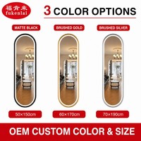 Miroir mural ovale Fullkenlight avec cadre en métal noir et éclairage LED, miroir de corps entier éclairé pour dressing, vente en gros d'usine