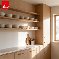 Armoires de cuisine en bois massif Alland, panneaux mats beiges chauds, doux et crémeux, style minimaliste, pour projets de rénovation d'appartements