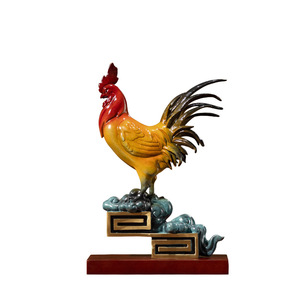 Figurine de coq en cuivre coloré, ornement de bureau Feng Shui, décoration du Nouvel An chinois, atelier d'art en cuivre - Product Image 1