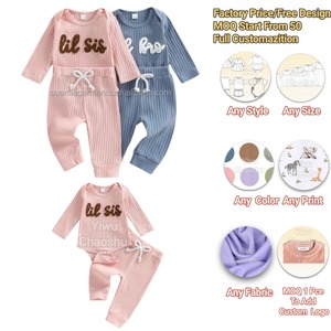 Conjunto de Ropa Casual de Algodón para Bebés y Niños Pequeños, con Estampado de Letras 'Lit <span class=keywords><strong>Bro</strong></span> Lit <span class=keywords><strong>Sis</strong></span>', Pantalones Tipo Romper con Cordón Falso, para Primavera - Product Image 1