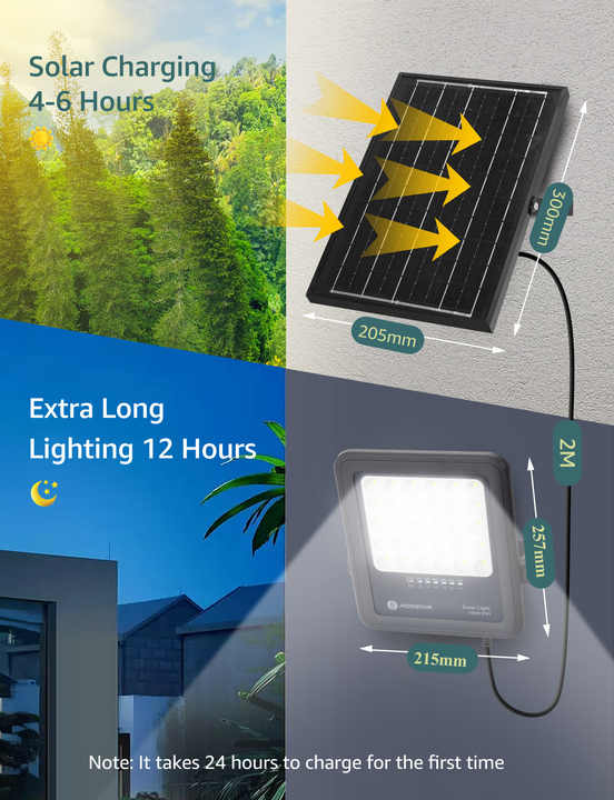 Aigostar Zonnelampen 50W outdoor solar light met afstandsbediening IP65, solar plafondlamp instelbare kleurtemperatuur 3000K/4000K/6500K met 3M kabel