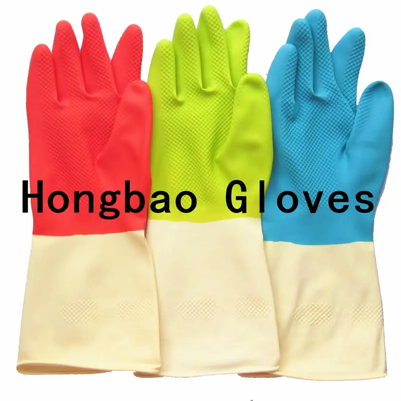 Rubber Gloves Manufacture 80g Household Custom Logo En388 Latex Glove Bicolor Waterproof Latex Kitchen Cleaning Heat Resistant Food Grade Rubber Glove