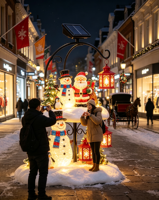 Sculpture de Père Noël et de Bonhomme de Neige en Fibre de Verre 3M avec Lumières LED Solaires pour la Décoration Extérieure des Centres Commerciaux et des Parcs