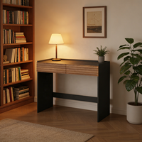 Escritorio de Estudio Moderno con 2 Cajones, Escritorio para Computadora con Altura Ajustable, Acabado en Madera Negra para Oficina en Casa