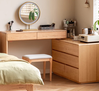 Table de maquillage et de coiffure en chêne massif de style nordique avec armoire de rangement intégrée et fonctions télescopiques pour chambre à coucher