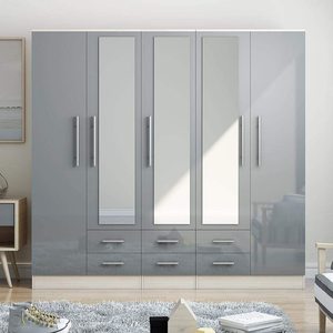 Stile europeo gloss grigio grande <span class=keywords><strong>armadio</strong></span>-<span class=keywords><strong>5</strong></span> porta 6 cassetti e specchi. - Product Image 4