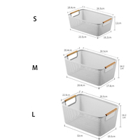 Cuisine à domicile conception de poche en plastique durable fruits collations bouteilles articles divers organisation panier de rangement avec poignée en hêtre
