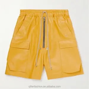 Kunden spezifische Street Style Patch Taschen Leder Cargo Shorts für Männer