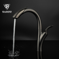 Keran Dapur OUBAO Produk Baru, Semprotan Tarik, Warna Hitam, Mixer Faucet