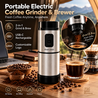 Moulin à café électrique portable et réutilisable en acier inoxydable 350 ml, tasse à café de voyage 2-en-1, batterie rechargeable USB-C