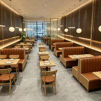 Banquette de restaurant en cuir PU sur mesure à dossier haut, canapé commercial avec structure en bois, ensemble table à manger pour hôtels et cafés