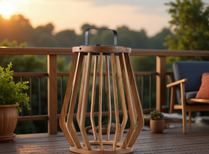 โคมไฟไม้พลังงานแสงอาทิตย์กันน้ำและกันความชื้นพร้อมโครงไม้เนื้อแข็งและดีไซน์เรขาคณิต - Product Image 4