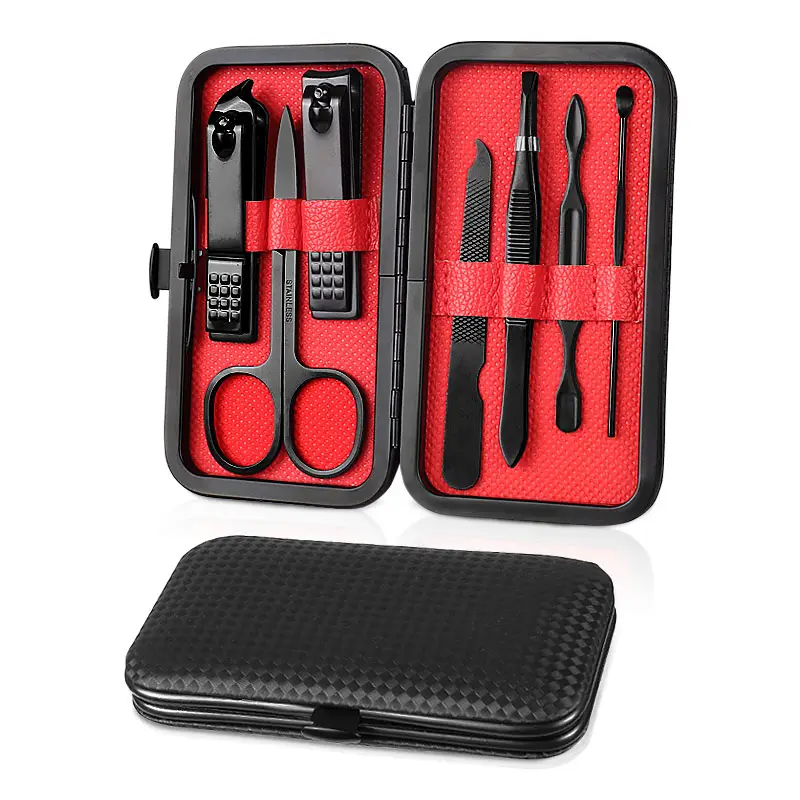 Manicure Set 7 in 1 Stainless Steel Professional Pedicure Kit Nail Scissors Grooming Kit with Black Leather Travel Case