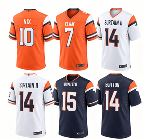 Maillot de football imprimé des Denver Broncos # 10 Bo Nix # 7 Elway Vente en gros Short de style rugby 100% polyester à séchage rapide et respirant - Product Image 1