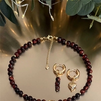Exquisito Conjunto de Joyería Geométrica Chapada en Oro con Colgante de Piedra Natural y Cristal, Collar con Cuentas y Aretes
