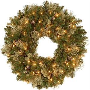 Couronne de baies rouges artificielles pré-éclairées avec lumières, prix d'usine, vente en gros, à suspendre pour Noël, décoration de porte d'entrée, Adornos Navidenos - Product Image 3