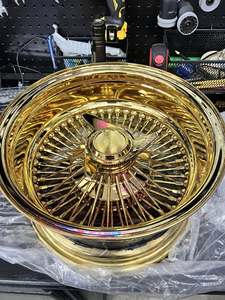 Set di 4 Cerchi in Acciaio da 13x7 Pollici, a 100 Raggi, con Incrocio Dritto, Placcatura Americana Oro, Raggi Cromati <span class=keywords><strong>e</strong></span> Bordi Cromati - Product Image 5