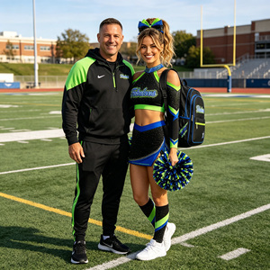 Uniforme <span class=keywords><strong>de</strong></span> cheerleading rose, <span class=keywords><strong>blanc</strong></span> et noir à manches longues, respirant, avec strass AB, tenues personnalisées pour les compétitions d'équipe - Product Image 1