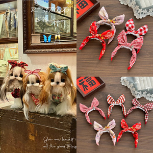 Bandeau en tissu à nœud papillon pour animaux de compagnie, rouge, style chinois, fête du Nouvel An, couvre-chef pour chien, maltais, bichon, toutes saisons - Product Image 3