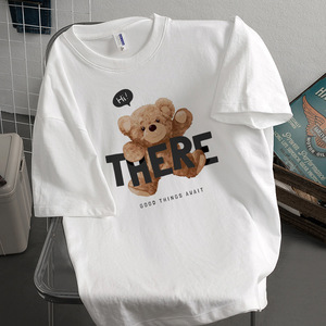 เสื้อครึ่งแขนทรงหลวมพิมพ์ลายการ์ตูนของผู้หญิง, เสื้อครึ่งแขนผ้าฝ้ายป้องกันการพันผ้าถัก-XL-ทันสมัยในสำนักงานฤดูร้อน/โอกาสสบายๆ - Product Image 3