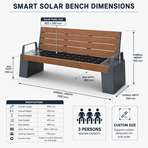 Panchina Multifunzionale a Energia Solare per Parchi Pubblici con Superficie in WPC, Porte di Ricarica Smart e Illuminazione LED per Uso <span class=keywords><strong>Esterno</strong></span> in Luoghi Panoramici - Product Image 3