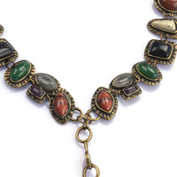 Collier long de style rétro européen américain pour femmes en métal incrusté de pierres précieuses conception transfrontalière en alliage déclaration chaîne de chandail