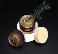 Pot en verre transparent givré brun avec couvercle en bambou, disponible en 5 ml, 10 ml, 15 ml, 20 ml, 30 ml, 50 ml, 60 ml, 100 ml, 30 g, 50 g, 100 g