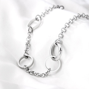 yunnique Punk Minimalist Titanium Steel O Chain Spliced Round <b>Ring</b> Clavicle <b>Necklace</b> Geometric Design Gift Jewelry - Product Image 3