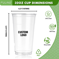 FULING 600 Gobelets en Plastique PET Transparent de 32 oz, Jetables pour Café Froid et Smoothies