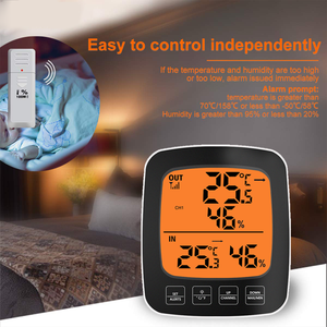 Kích thước nhỏ không dây ẩm kế Nhiệt kế với đèn nền rõ ràng <span class=keywords><strong>LCD</strong></span> hiển thị audiable báo động cho nhiệt độ nhà độ ẩm màn hình - Product Image 3
