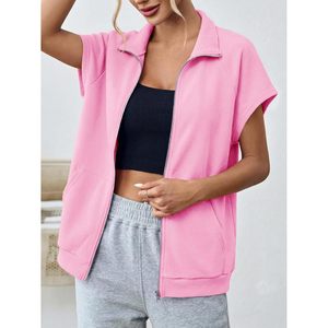 Sweat-shirt sans manches à fermeture éclair pour femme, couleur unie, surdimensionné, avec poches, respirant, vêtements décontractés - Product Image 5