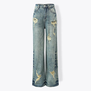 Bufa geniş bacak kot kadınlar yüksek sokak boya pantolon sıkıntılı kadın artı boyutu Baggy kot - Product Image 2