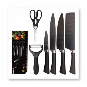 Juego de cuchillos de acero inoxidable de 6 piezas Premium con mango ergonómico antideslizante para cortar carne, rebanar, cocinar, logotipo personalizable - Product Image 1