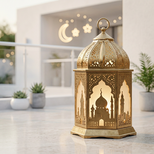 Última Novedad en Decoración para el Hogar para el Ramadán 2027, Farol de Vela de Metal y Vidrio Hecho a Mano en Marruecos, Estilo Antiguo, con Diseño de Mezquita - Product Image 3