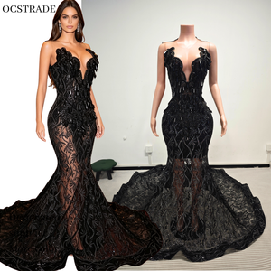 Ocstrade Listo para Enviar - Contacta Antes de Ordenar Vestido de Noche Negro Personalizado <span class=keywords><strong>con</strong></span> Pedrería Elegante Vestido de Gala Sirena Vestidos de Fiesta 2026 - Product Image 1