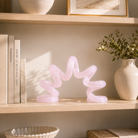Sculpture en verre Ruban Rose, Décoration abstraite soufflée à la main pour étagère, bureau et salon