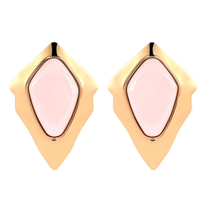Boucles d'oreilles pendantes tendance en acier inoxydable 316L plaqué or PVD, résistantes et durables, avec pierre rose incrustée - Product Image 3