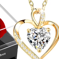 Kotak Hadiah Mawar Merah Awet, Kalung Liontin Hati, Bunga Asli Abadi, Hadiah Floral untuk Hari Valentine, Ulang Tahun, Hari Jadi