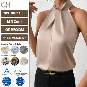 Nouvelle collection été 2026 – Blouse élégante et polyvalente en satin pour <span class=keywords><strong>femme</strong></span>, style européen et américain, coupe ajustée, <span class=keywords><strong>sans</strong></span> manches, en stock - Product Image 1
