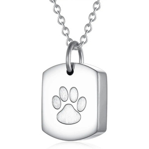 Kalung guci baja tahan karat kaki anjing kualitas tinggi liontin bulat cakar hitam kenang-kenangan pegangan hewan peliharaan abu kremasi tempat anjing kucing - Product Image 4