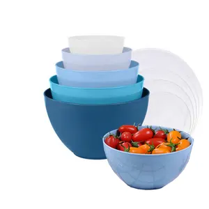 Large promotion gift measuring mixing food storage serving bowl set with cover with lids anti skid of 5 6 7 color or kitchen