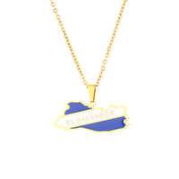 Collier en acier inoxydable avec carte de l'El Salvador et drapeau national, série cartes de pays, pendentif décoratif tendance, souvenir, cadeau