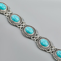 Bracelet Hip-hop Bohème en Alliage de Zinc et Turquoise pour Femme et Homme, Bijou Plaqué Argent Antique de Haute Qualité, Tendance Mode, Anniversaire