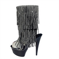 Bottines à talons hauts à pompon de 6 pouces (15 cm), plateforme imperméable électro-plaquée, été, soirée, scène, pole dance, cuir verni, plastique