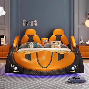 Hot Selling Car-shaped Kid <strong>Bed</strong> Luxury Leather <strong>Cool</strong> Cartoon <strong>Bed</strong> Home Bedroom Double Soft Children's <strong>Bed</strong> With Storage Space - Product Image 3